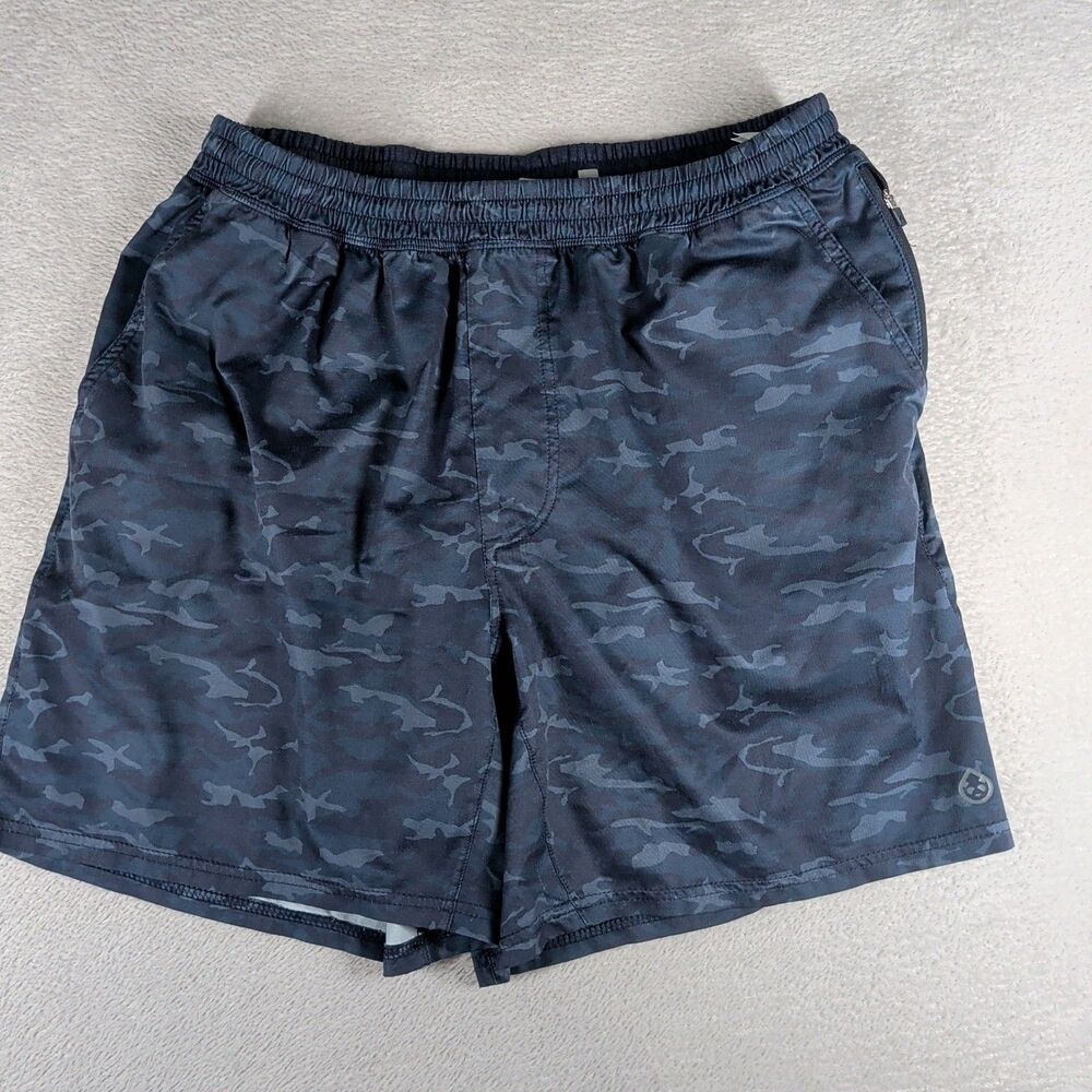 Tasc Shorts Mens Large Blue Camo Recess Lined 7” Drawstring Performance Gym